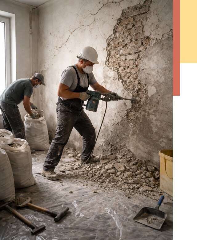 Демонтаж штукатурки со стен в Нижневартовске от 7459 руб/м² — быстро и недорого | ОТДЕЛОЧНИК-Нжт