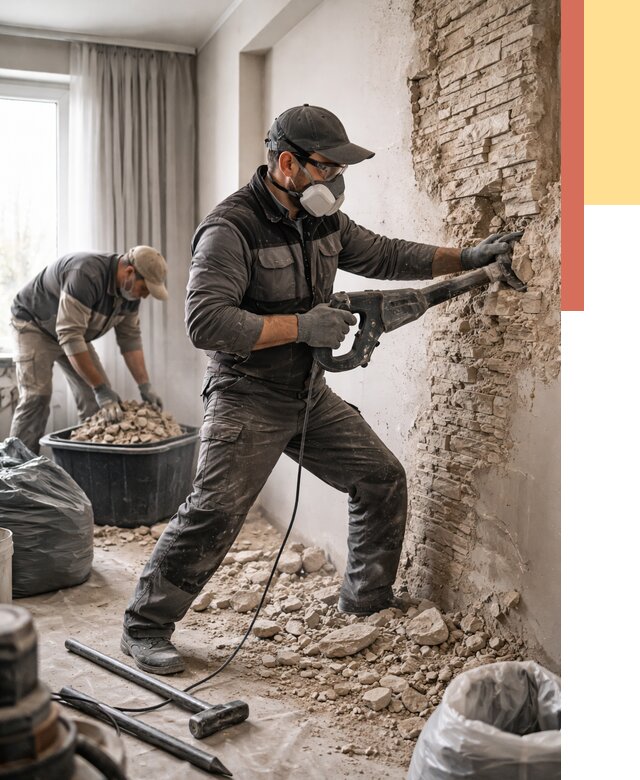 Демонтаж декоративного камня в Нижневартовске от 1502 руб/м² — быстро и недорого | ОТДЕЛОЧНИК-Нжт