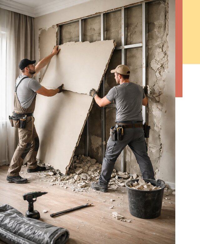 Демонтаж гипсокартона со стен в Нижневартовске от 363 руб. — услуги демонтажа | ОТДЕЛОЧНИК-Нжт