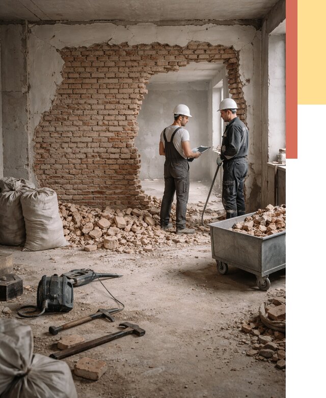 Демонтаж кирпичных стен в Нижневартовске от 4351 руб. — быстро, недорого, под ключ | ОТДЕЛОЧНИК-Нжт