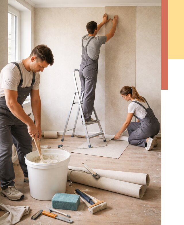 Оклейка стен обоями в Нижневартовске от 3626 руб/м2 — быстро и недорого | ОТДЕЛОЧНИК-Нжт