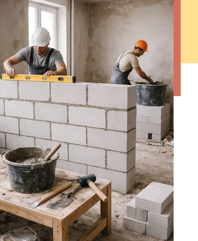 Кладка перегородок из газобетона в Нижневартовске от 3315 руб. под ключ | ОТДЕЛОЧНИК-Нжт