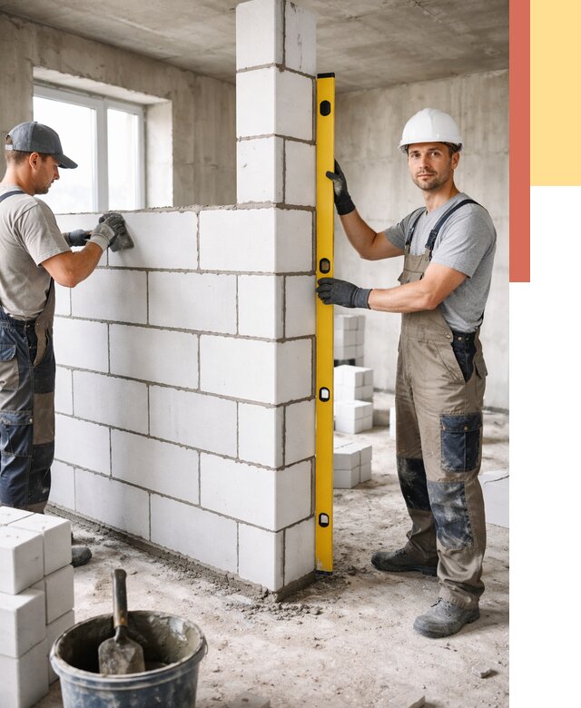 Кладка перегородок из пеноблока в Нижневартовске от 1865 руб. под ключ | ОТДЕЛОЧНИК-Нжт