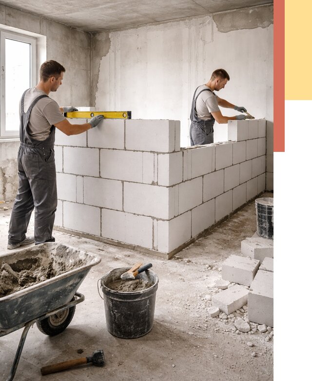 Кладка перегородок из ПГП в Нижневартовске от 2590 руб./м2 — монтаж и возведение под ключ | ОТДЕЛОЧНИК-Нжт