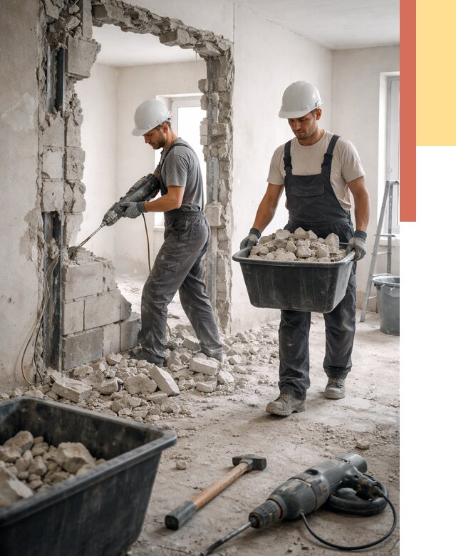 Демонтаж блоковых перегородок в Нижневартовске от 3885 руб. — быстро и недорого | ОТДЕЛОЧНИК-Нжт