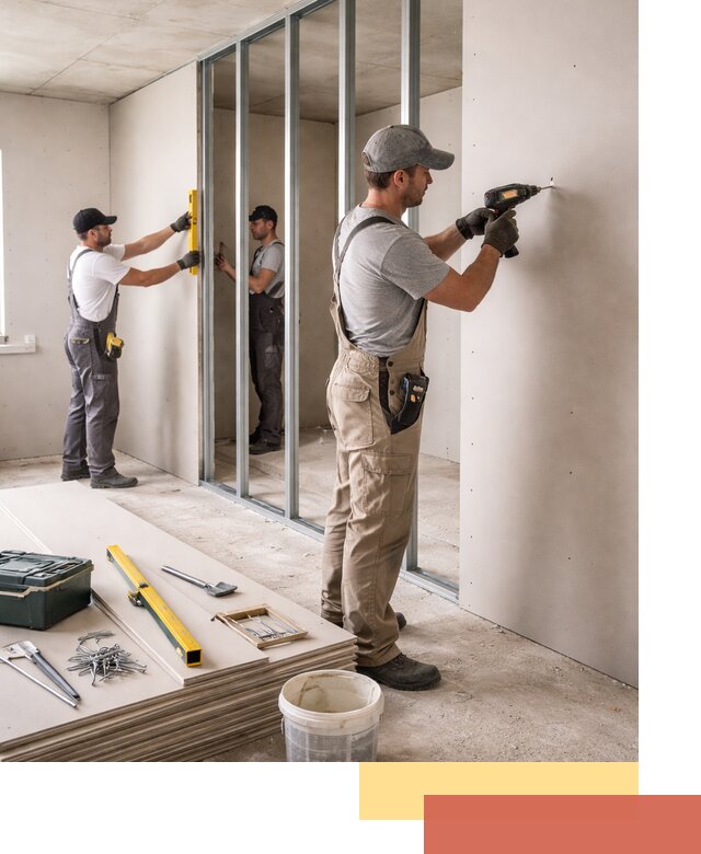 Однослойная перегородка из гипсокартона в Нижневартовске под ключ, монтаж и отделка