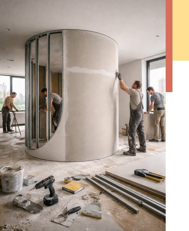 Радиусная перегородка из гипсокартона в Нижневартовске от 3004 руб. под ключ | ОТДЕЛОЧНИК-Нжт