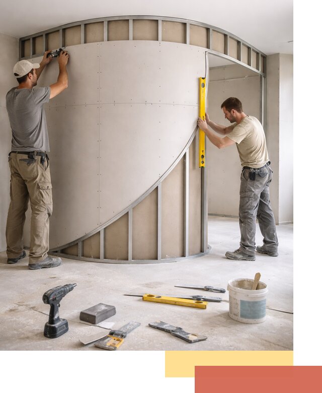 Радиусная перегородка из гипсокартона в Нижневартовске под ключ