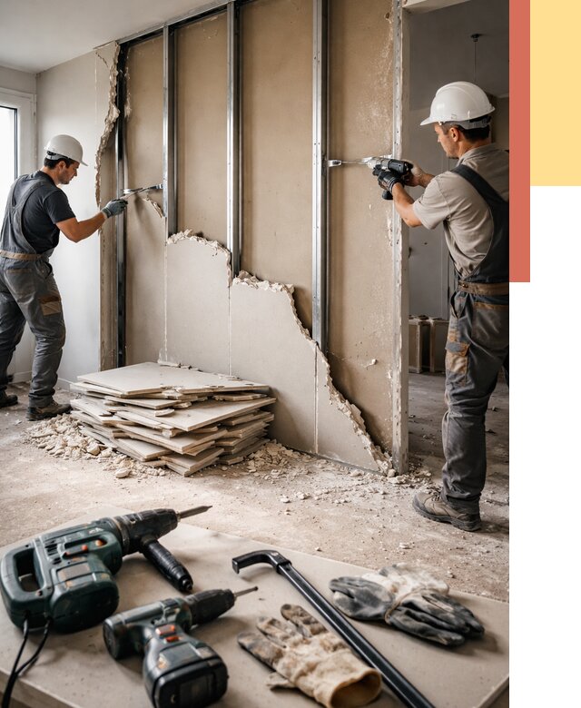 Демонтаж перегородки из гипсокартона в Нижневартовске от 1243 руб. быстро и недорого | ОТДЕЛОЧНИК-Нжт