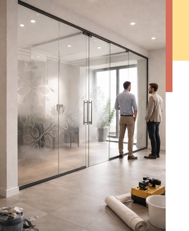 Стеклянные перегородки с рисунком в Нижневартовске от 12950 руб. монтаж и нанесение | ОТДЕЛОЧНИК-Нжт