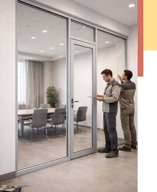 Установка и монтаж алюминиевых перегородок со стеклом в Нижневартовске от 8495 руб. | ОТДЕЛОЧНИК-Нжт