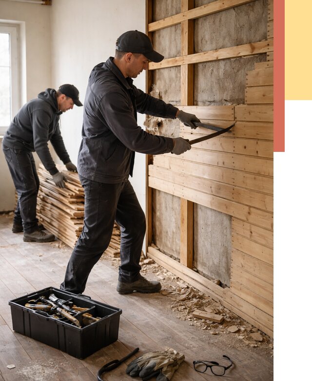 Демонтаж вагонки в Нижневартовске от 3937 руб/м2 — быстро и недорого | ОТДЕЛОЧНИК-Нжт