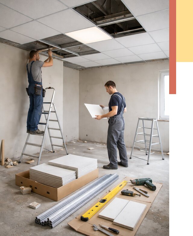 Монтаж потолка армстронг в Нижневартовске от 4662 руб/м2 — быстрая установка под ключ | ОТДЕЛОЧНИК-Нжт