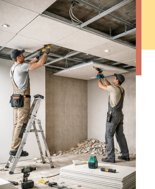 Монтаж акустического потолка в Нижневартовске от 6734 руб/м2 — быстро и недорого | ОТДЕЛОЧНИК-Нжт