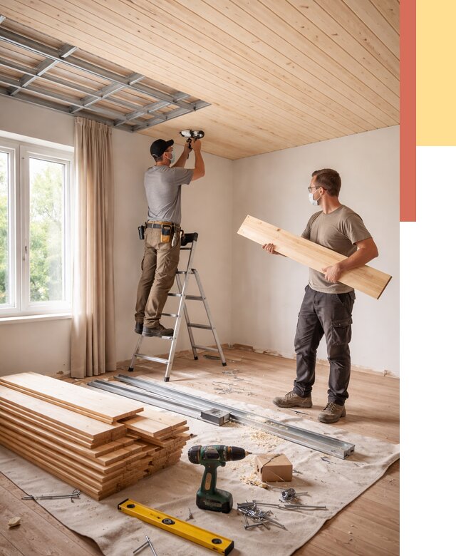 Монтаж потолка из вагонки в Нижневартовске от 6734 руб. | Быстро и недорого — ОТДЕЛОЧНИК-Нжт