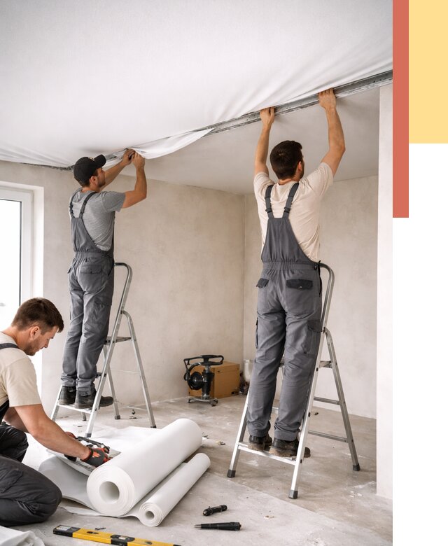 Монтаж тканевого натяжного потолка в Нижневартовске от 3626 руб. под ключ | ОТДЕЛОЧНИК-Нжт