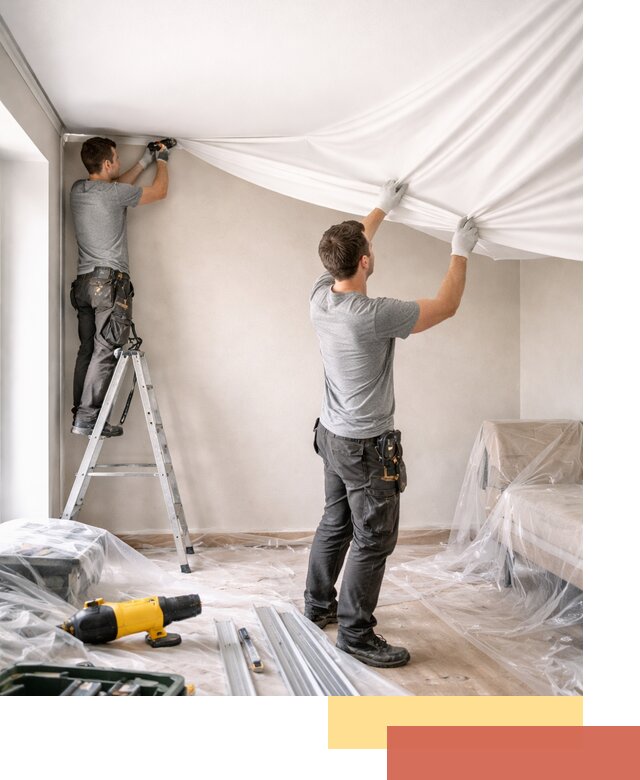 Монтаж тканевого натяжного потолка в Нижневартовске недорого и быстро