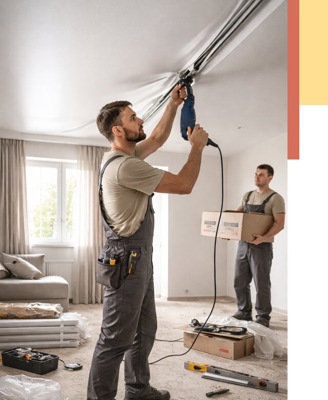 Монтаж сатинового натяжного потолка в Нижневартовске от 3626 руб. | Быстро, недорого — ОТДЕЛОЧНИК-Нжт