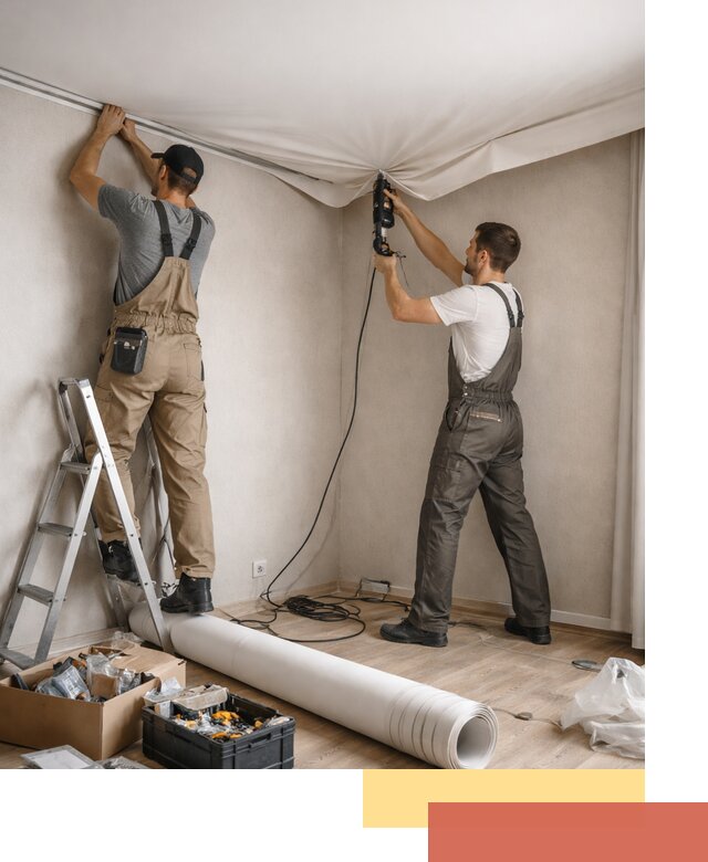 Монтаж цветного натяжного потолка в Нижневартовске за один день