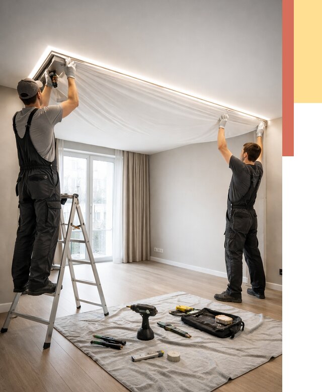 Монтаж парящего натяжного потолка в Нижневартовске от 4662 руб. быстро и недорого | ОТДЕЛОЧНИК-Нжт