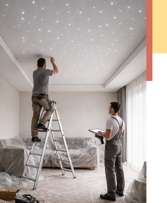 Монтаж натяжного потолка «звездное небо» в Нижневартовске от 6734 руб. | ОТДЕЛОЧНИК-Нжт