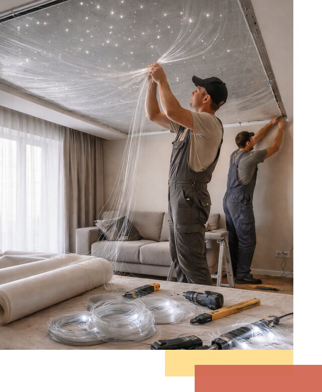 Монтаж натяжного потолка «Звездное небо» в Нижневартовске