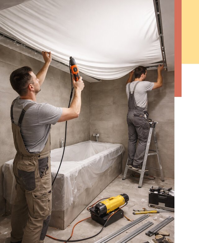 Монтаж натяжного потолка в ванной в Нижневартовске от 1243 руб. под ключ | ОТДЕЛОЧНИК-Нжт