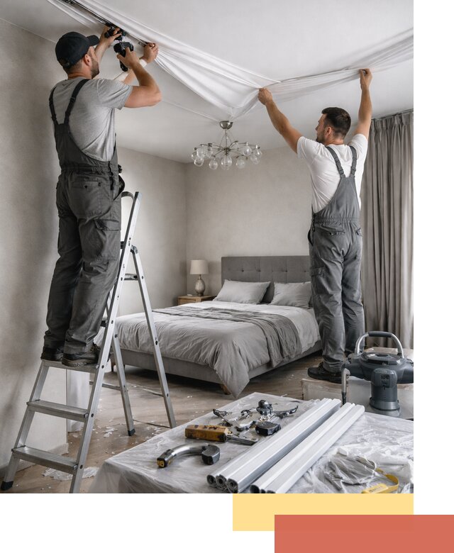 Монтаж натяжного потолка в спальне в Нижневартовске