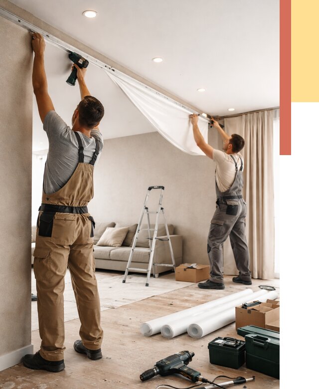 Монтаж натяжного потолка в гостиной в Нижневартовске от 570 руб. | ОТДЕЛОЧНИК-Нжт