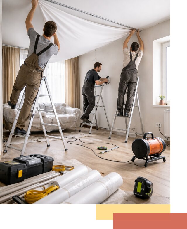 Монтаж натяжного потолка в гостиной в Нижневартовске