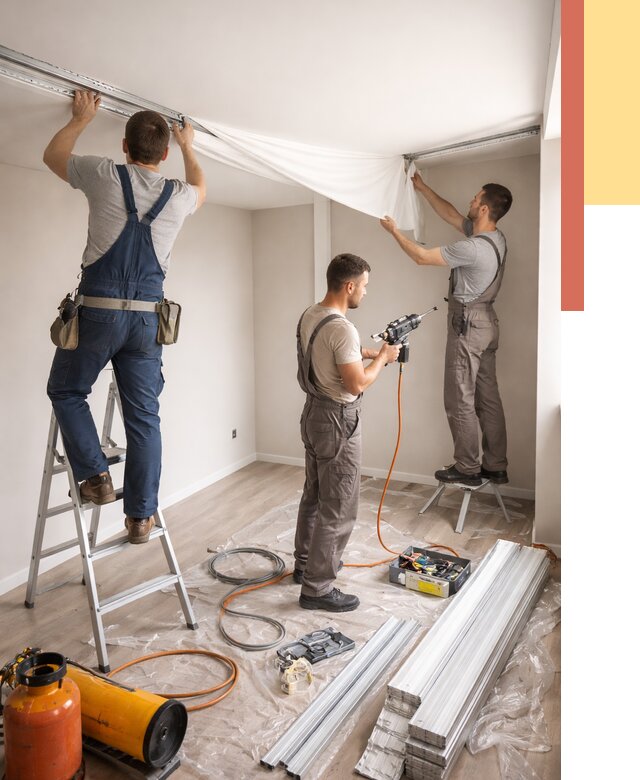 Монтаж натяжного потолка в студии в Нижневартовске от 5698 руб. — быстро и недорого | ОТДЕЛОЧНИК-Нжт