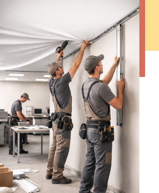 Монтаж натяжного потолка в офисе в Нижневартовске от 466 руб/м² — быстро и недорого | ОТДЕЛОЧНИК-Нжт