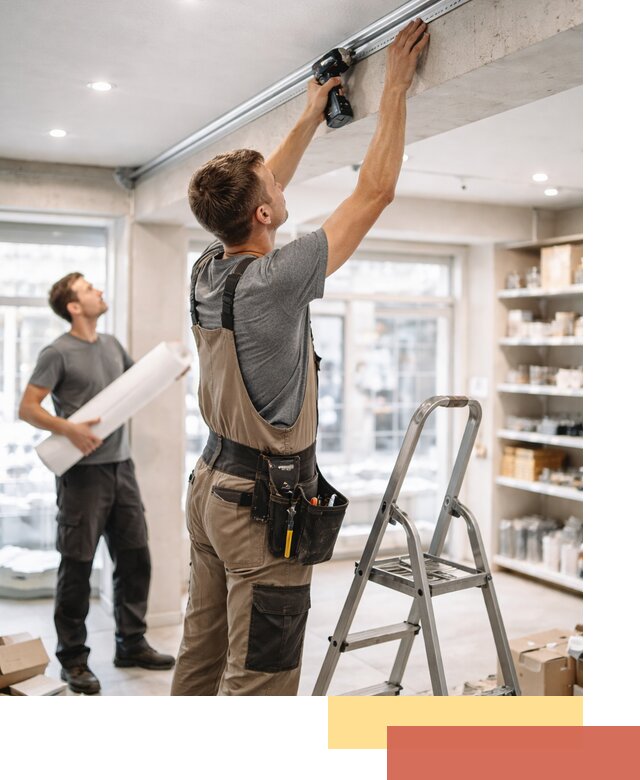 Монтаж натяжных потолков в магазине в Нижневартовске