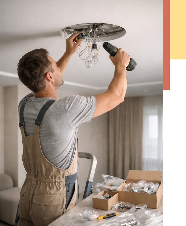 Установка люстры в натяжной потолок в Нижневартовске от 1243 руб. | Быстро и недорого — ОТДЕЛОЧНИК-Нжт