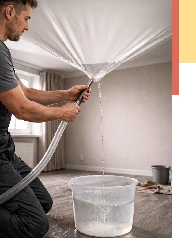 Слив воды с натяжного потолка в Нижневартовске от 2590 руб. быстро и недорого | ОТДЕЛОЧНИК-Нжт