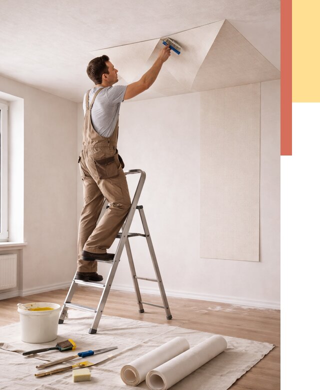 Поклейка обоев на потолок в Нижневартовске от 4662 руб. быстро и недорого | ОТДЕЛОЧНИК-Нжт